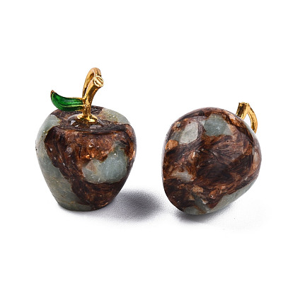 Synthetic Gold Line Imperial Jasper Pendants, with Light Gold Plated Alloy Enamel Loops, Dyed & Heated, Apple