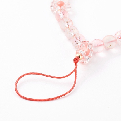 Frosted Round Spray Painted Glass Beaded Mobile Straps, with Acrylic Flower Beads and Nylon Thread