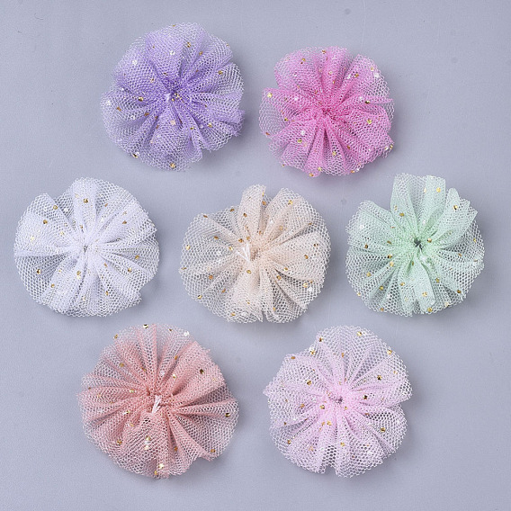 Organza Fabric Flowers, with Foil, for DIY Headbands Flower Accessories Wedding Hair Accessories for Girls Women