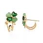 Brass Stud Earring Findings, with Glass, for Half Drilled Beads, Clover, Real 18K Gold Plated, Cadmium Free & Nickel Free & Lead Free
