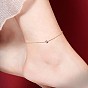 2Pcs 2 Style Flat Round Cubic Zirconia Charm Anklet with Cross, Women Gift for Summer Beach