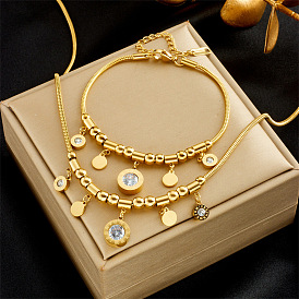 Ensemble de bijoux de luxe en zircon pour femmes, avec pendentif rond et chaîne de perles