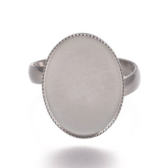 304 componentes de anillos de dedo de acero inoxidable, fornituras base de anillo almohadilla, oval