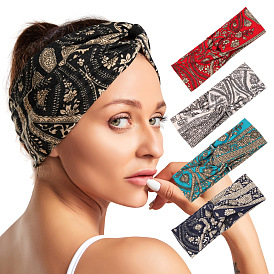 Bohemian Style Printed Wide Headband for Women, Cross Knot Hair Accessories