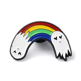 Halloween Ghost & Rainbow Enamel Pins, Black Alloy Brooch for Backpack Clothes