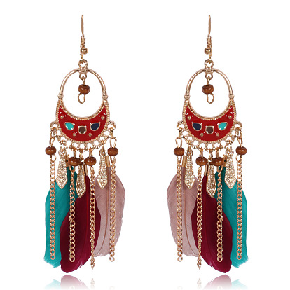 Boho Tassel Feather Earrings for Women, Ethnic Style Jewelry HY-7078-1