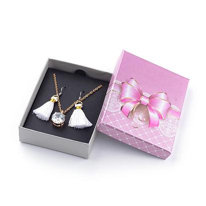 Boîtes d'ensemble de bijoux en carton, avec une éponge à l'intérieur, pour les colliers et boucles d'oreilles, rectangle