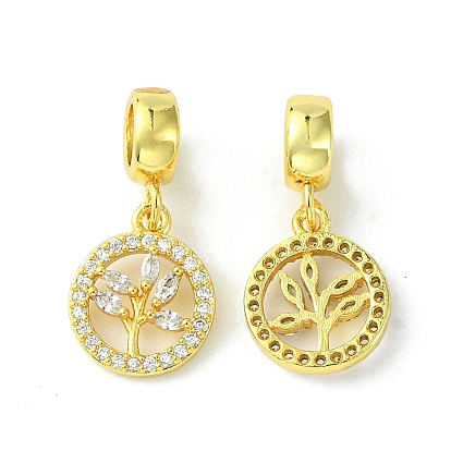 Rack Plating Eco-Friendly Brass Micro Pave Cubic Zirconia Pendants, Long-Lasting Plated, Lead Free & Cadmium Free, Flat Round