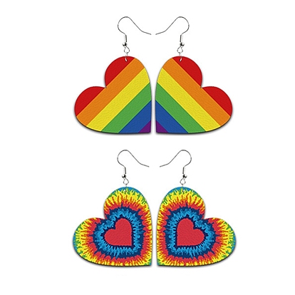 Серьги с подвесками в форме сердца из искусственной кожи с флагом цвета радуги, латунные длинные серьги-подвески для женщин