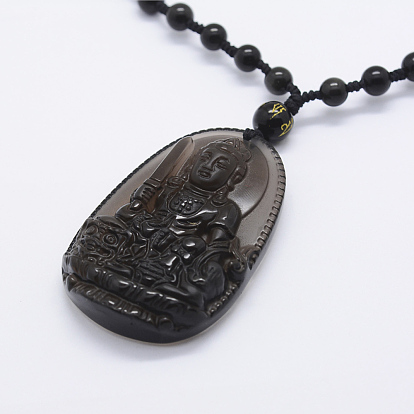 Colliers de pendentif perle obsidienne en or naturel, avec pendentifs d'obsidienne naturelle, Bouddha