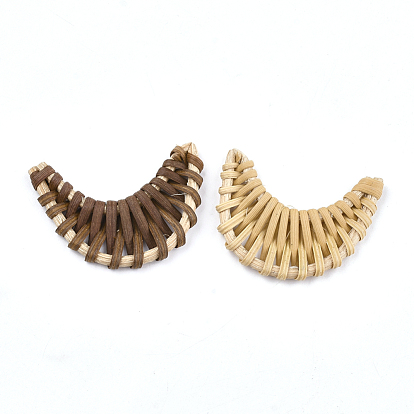 Handmade Reed Cane/Rattan Woven Beads, For Making Straw Earrings and Necklaces, No Hole/Undrilled, Moon