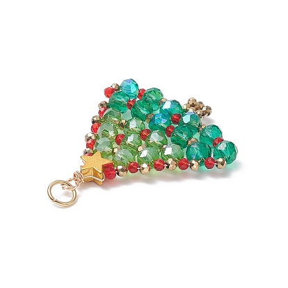 Pendentifs tressés en perles de verre, Avec anneau de saut en laiton, arbre de Noël