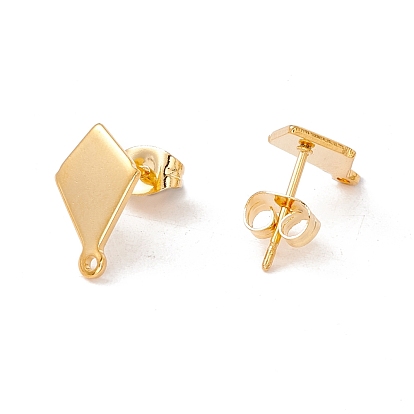 201 Stainless Steel Stud Earring Findings, with Ear Nuts and 304 Stainless Steel Pins, with Horizontal Loops, Rhombus