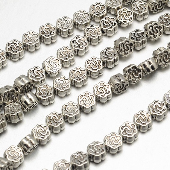 Estilo tibetano hebras de perlas de aleación de flores, sin plomo y el cadmio, 4.5x3 mm, agujero: 1 mm, sobre 45 unidades / cadena, 8 pulgada