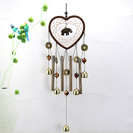 Resin Heart Woven Net/Web Wind Chimes, with Alloy Hollow Tubes and Bells, for Home Party Festival Decor