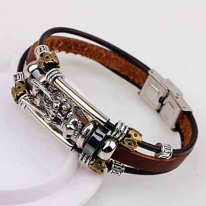 Dragon Head Leather Cord Multi-strand Bracelets, with Alloy Findings, 60mm, 150~200mm