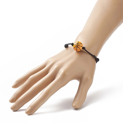 Bracelet en perles sur le thème du sport en bois naturel teint, bracelet réglable en coton ciré pour femme