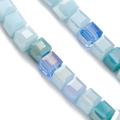 Gradient Color Electroplate Glass Bead Strands, AB Color Plated, Faceted, Cube