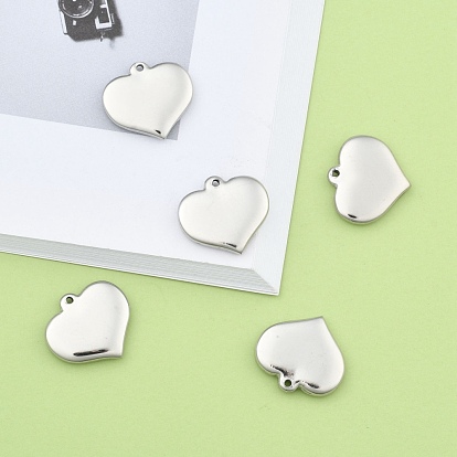 304 Stainless Steel Stamping Blank Tag Heart Pendants, 16x17.5x3mm, Hole: 1mm