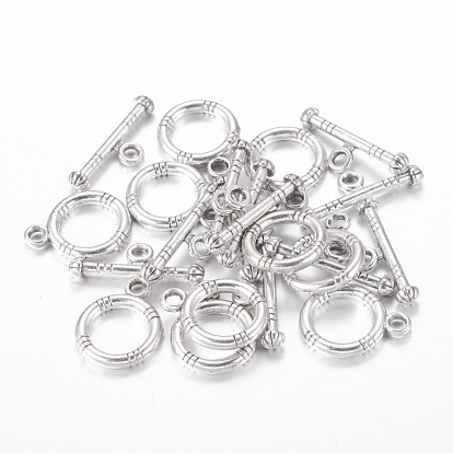 Cierres de acero de estilo tibetano, sin plomo y cadmio, anillo: 15x12 mm, barra: 18.5x3.5 mm, agujero: 2 mm