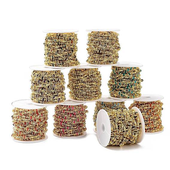 Chaînes à maillons de colonne de pierres précieuses, avec de véritables 18 k pièces en laiton plaqué or, soudé, avec bobine