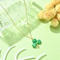 Saint Patrick's Day Clover Natural Malaysia Jade Pendant Necklace with 304 Stainless Steel Chains