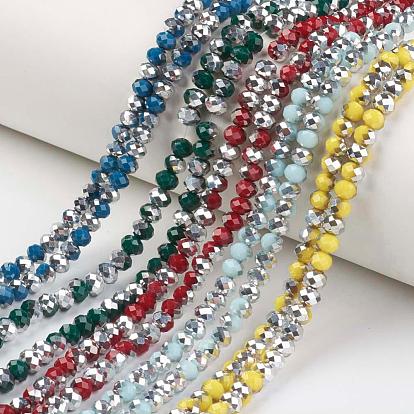 Electrochapa hilos de perlas de vidrio opacas, chapado en plata medio, facetados, Rondana plana