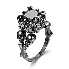 Rectangle Rhinestone Finger Ring, Alloy Skull Gothic Ring for Women