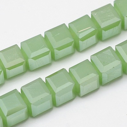 Faceted Cube Full Rainbow Plated Imitation Jade Electroplate Glass Beads Strands