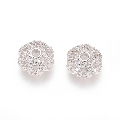 Laiton micro pavé capuchon de perles de zircon cubique, 6 pétales, fleur, clair