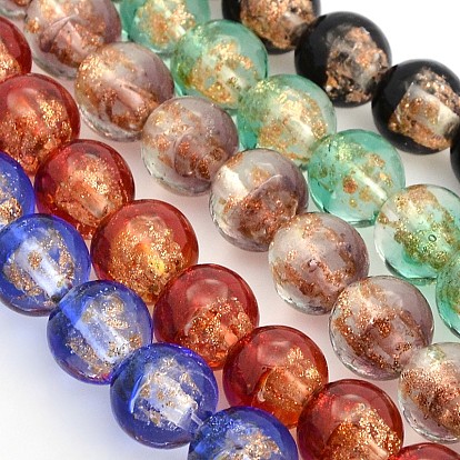 Handmade Two Tone Gold Sand Lampwork Round Beads Strands, 12mm, Hole: 1.6~2mm, about 33pcs/strand, 15.7 inch
