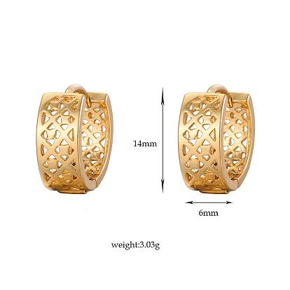 Real 18K Gold Plated Brass Hollow Hoop Earrings, 14x6mm