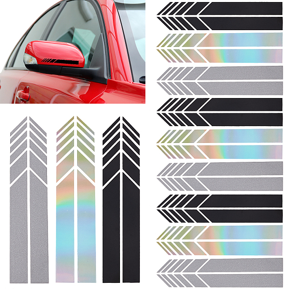 Superfindings 12 ensembles 3 couleurs autocollants de voiture pour animaux de compagnie réfléchissants imperméables, avec du ruban adhésif, pour les décorations de voiture, flèche