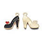 Rack Plating Alloy Enamel Pendants, Cadmium Free & Nickel Free & Lead Free, High-Heeled Shoes with Red Heart