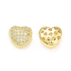 Brass Micro Pave Cubic Zirconia Beads, Heart