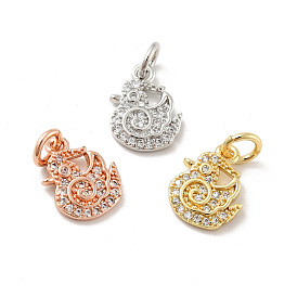 Chicken Brass Micro Pave Clear Cubic Zirconia Charms, with Jump Rings, Cadmium Free & Lead Free