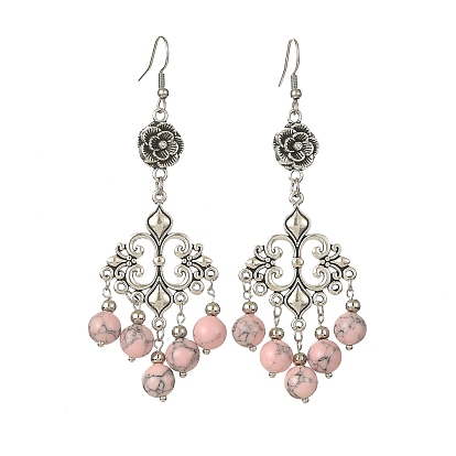 Boucles d'oreilles pendantes en pierres mélangées naturelles et synthétiques, Boucles d'oreilles lustre en alliage ross pour femmes
