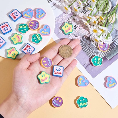 25Pcs Assorted smiling face Star Heart Slime Resin Cabochon Flatback Scrapbooking Embellishment with Smile Love Miss Luck Words Epoxy Slime Cabochon for DIY Crafts Scrapbooking Phone Case Decor