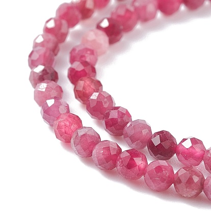 Natural Red Tourmaline Beads Strands, Faceted, Round, Grade AAA