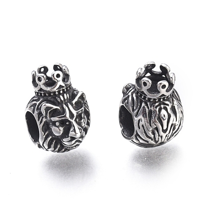 304 Stainless Steel European Beads, Large Hole Beads, Lion Head