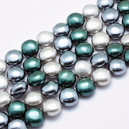 Chapelets de perles nacrées, polie, plat rond