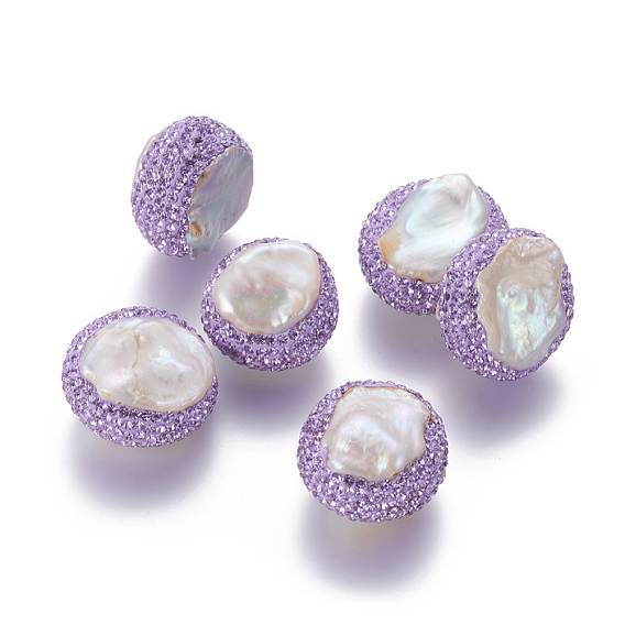 Natural Baroque Pearl Cultured Freshwater Pearl Beads, with Polymer Clay Rhinestone, Nuggets