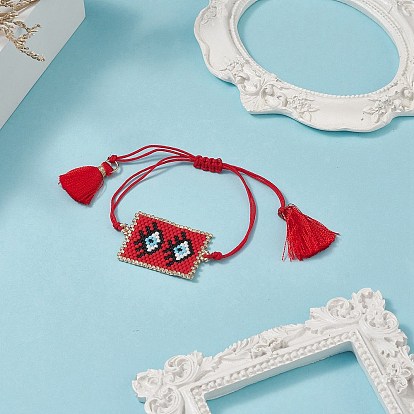 Handmade Japanese Seed Rectangle Braided Bead Bracelets, Tassel Charm Bracelet for Women