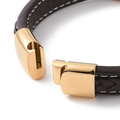 304 bracelet à maillons kont entrelacés en acier inoxydable, bracelet punk cordon en cuir microfibre avec boucle magnétique pour hommes femmes
