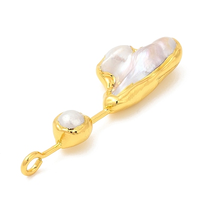 Golden Plated Brass Big Pendants, Natural Pearl Irregular Oval Charms, Long-Lasting Plated