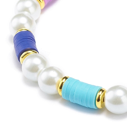 Heishi en pâte polymère & perle de verre & bracelet extensible en perles de laiton pour femme