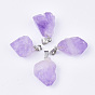 Natural Amethyst Pendants, Rough Raw Stone, with Stainless Steel Snap On Bails