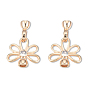 Brass Pave Clear Cubic Zirconia Fold Over Clasps, Cadmium Free & Nickel Free & Lead Free, Flower