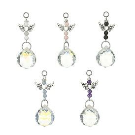 Angel Natural Mixed Gemstone & Alloy Pendants, with Glass Teardrop Charms