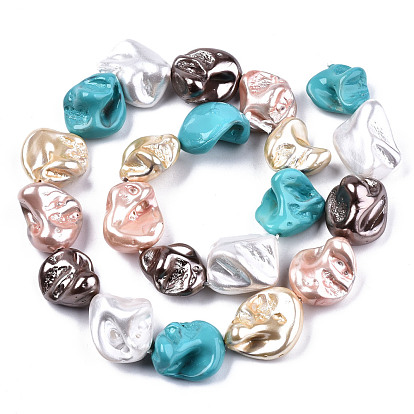 Electroplated Natural Freshwater Shell Beads Strands, Dyed, Nuggets
